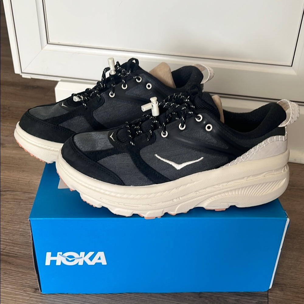 Hoka Black and Cream Sneakers